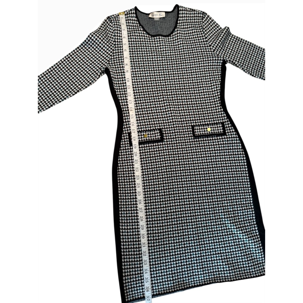 Harper Rose Houndstooth Sheath Dress Black White Knit 3/4 Sleeve Pockets S - Picture 7 of 8